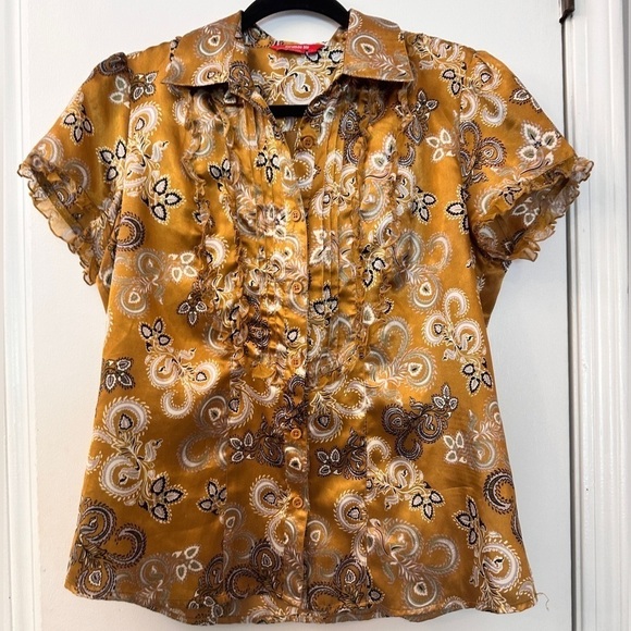 Dorothée Bis Women’s Paisley Print Ruffle Blouse Size L - Picture 2 of 12